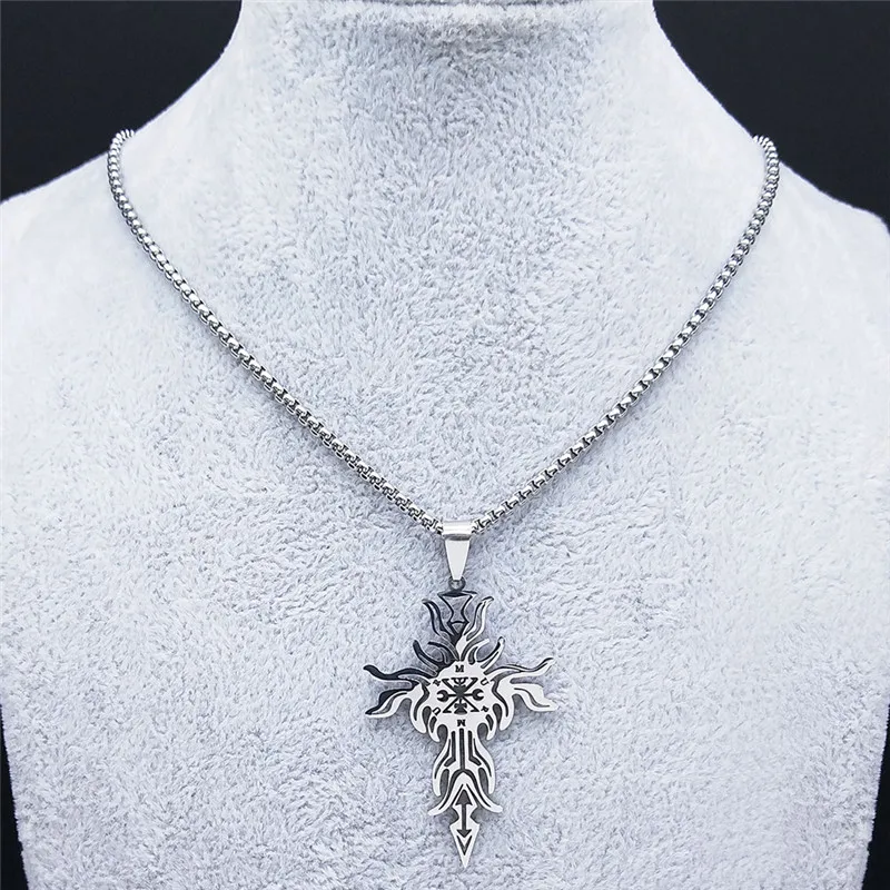 Ожерелье с подвеской-крестом в виде демона из нержавеющей стали 2022 серебряного