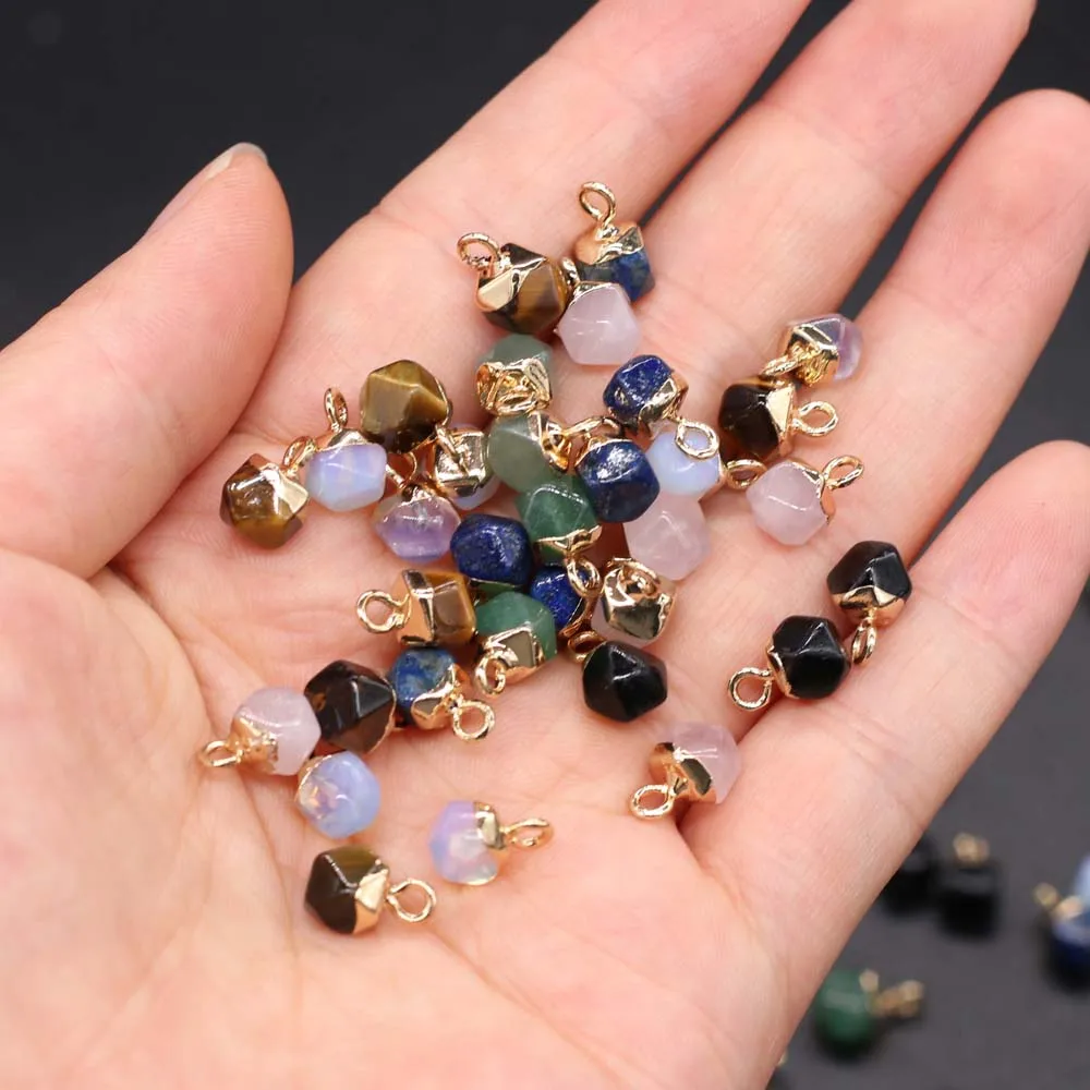 

5pcs Natural Stone Rose Quartz Pendant Charms Small Faceted Opal Tiger Eye Pendants for DIY Necklace Earring Jewelry Making Gift
