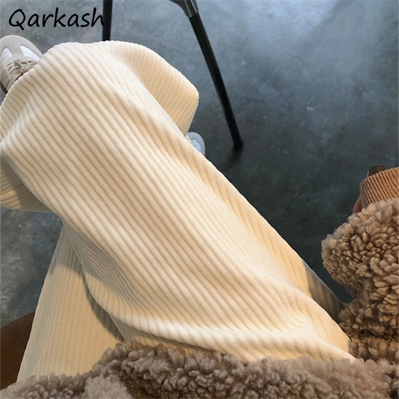 

Pants Women Elastic Waist Ulzzang Ins Solid Corduroy Ladies Mopping Tender Fashion High Street Autumn Soft Trouser Hot Sale Chic