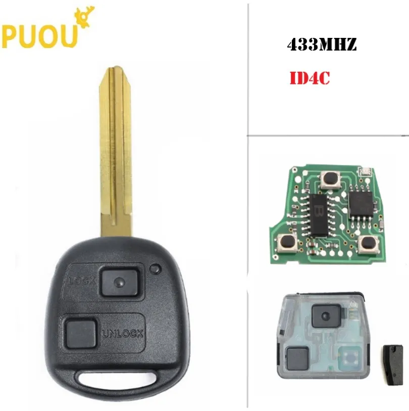 2 кнопочный дистанционный ключ с чипом id4c 315 МГц для Toyota Avensis Corolla Yaris Rav4 FCC