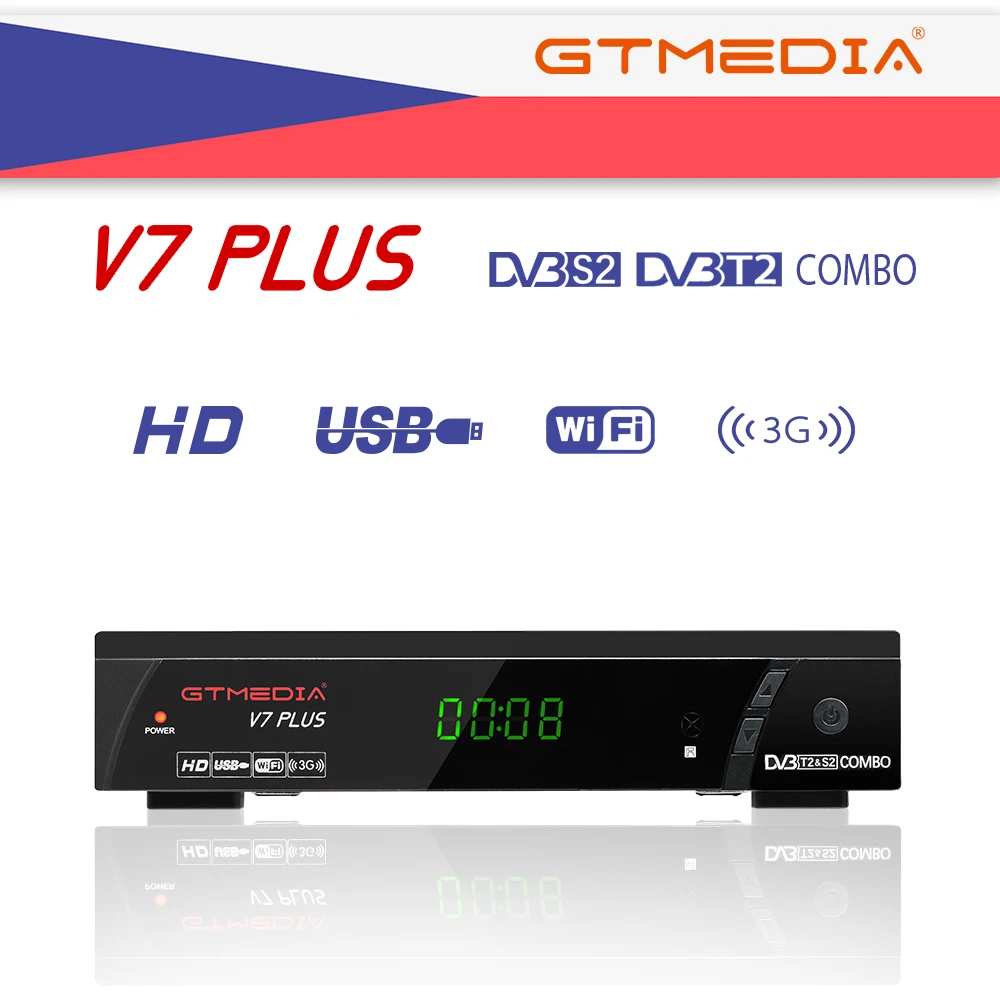 

GTMEDIA V7 PLUS DVB-S/S2+T/T2 Satellite TV Receiver Support PowerVu DRE Biss key USB wifi YouTube Youporn 1080P full HD Decoder