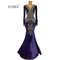 velvet v neck long sleeve elegant mothers evening dresses 2021 robe de soir%c3%a9e women beaded mermaid prom gowns chh122