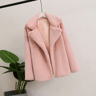 Light Pink ZADORIN плюс Размеры элегантный дизайн Для женщин Зимняя Теплая обувь на меху; свободные пальто розового цвета с искусственным мехом с отложным воротником Искусственный мех куртка женская верхняя одежда - Цвет: Light Pink