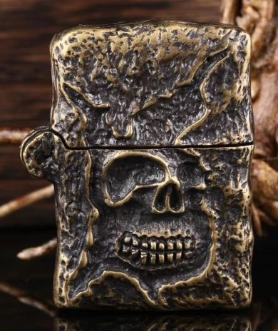 LDD бронзовая латунная 120 г глубокая двухсторонняя 3D Ghost Rider skull сглаза Тяжелая ручная коллекция декоративных зажигалок