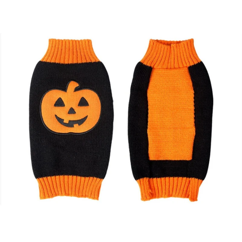 Зимний вязаный свитер с изображением тыквы на хэллоуин для собак мягкая одежда