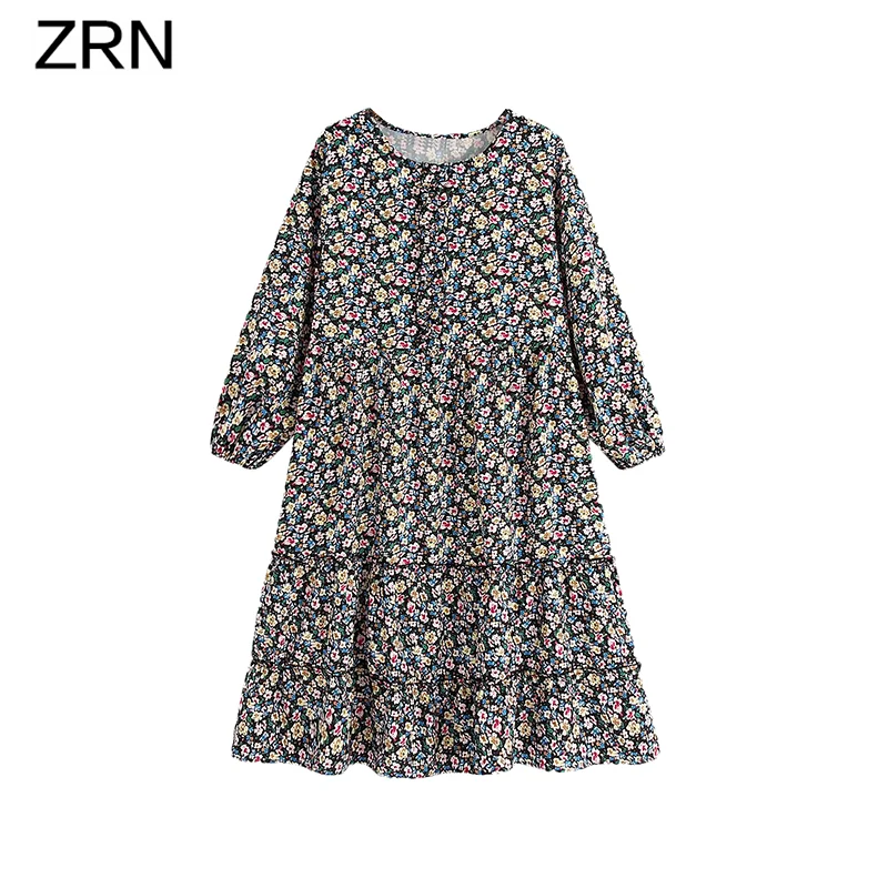 Женское платье с цветочным принтом длинным рукавом и оборками|Женские платья| |