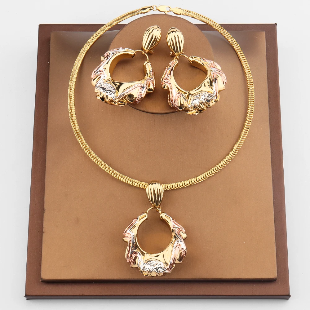 

2022 Fashion Jewelry Set For Women Rose Gold Plated Drop Dangle Earrings Luxury Wedding Necklace For Engagement Jewelry Gifts