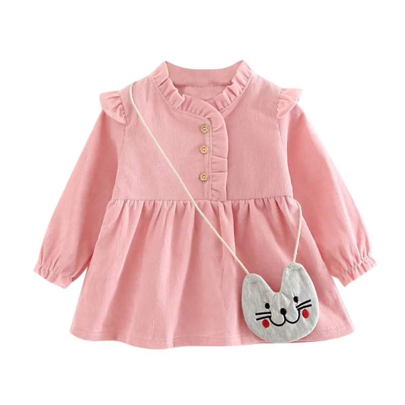 Детская одежда для малышей платье маленьких девочек + сумка с сумкой однотонные