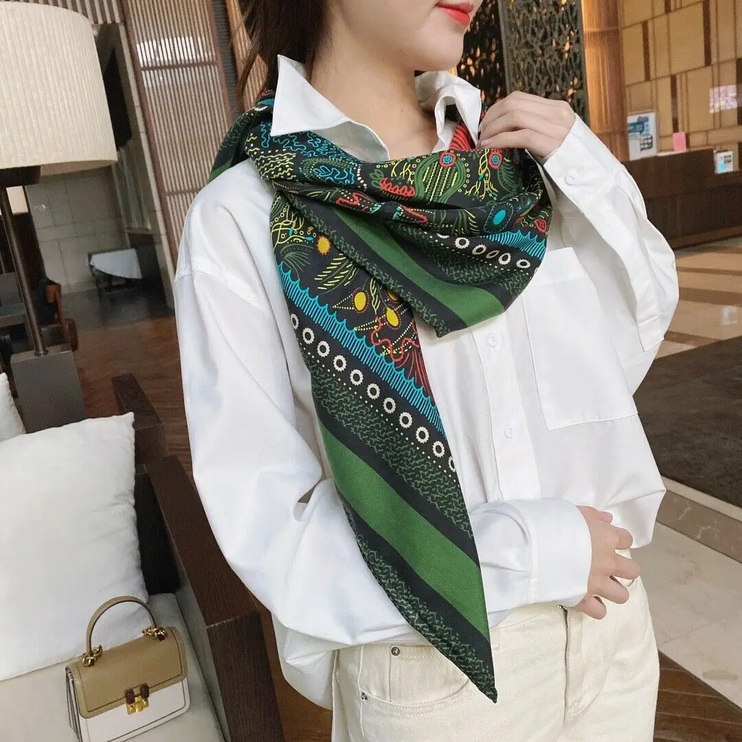 

100% Twill Silk Scarf Ethnic Tribal Floral Shaw Hijab Women Vintage Square Kerchief Bandana Sand Wash Headscarf Turban 41"*41"