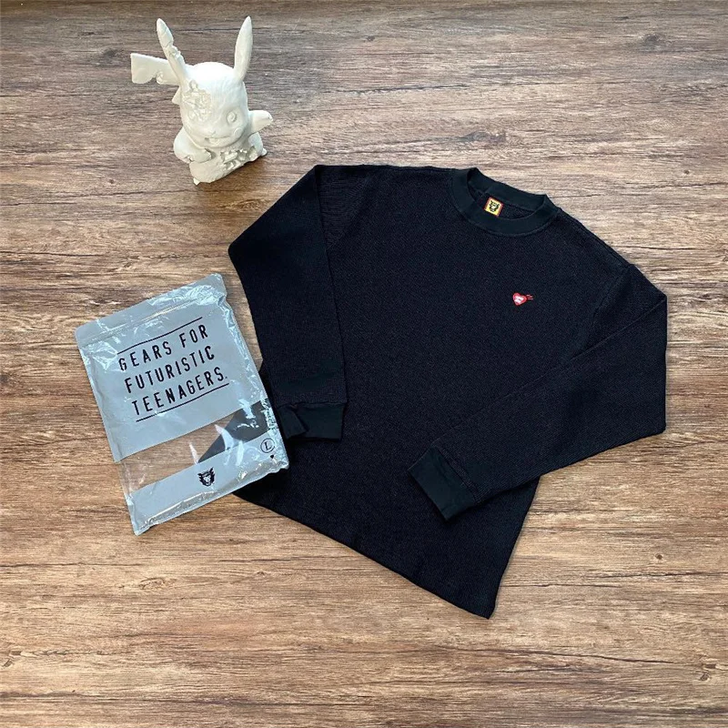 

Human made waffle embroidery love stick embroidered two colors into long sleeve T-shirt