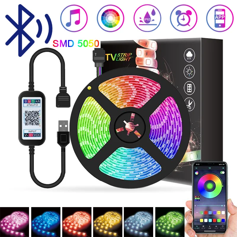 Светодиодный светильник RGB Bluetooth USB Мощность Smd 5050 1/2/3/4/5M 5V Водонепроницаемый для