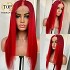 Topnormantic красный цвет 13x4 кружевные передние парики для женщин Remy индийские человеческие волосы шелковистый прямой парик предварительно выщипанная линия волос