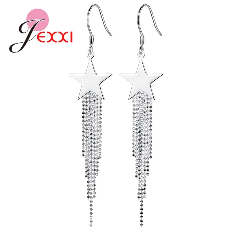 

Sparkling Stars Shape Dangle Ear Real 925 sterling Silver Classic Drop Earrings For Women Girls Wedding Jewelry Arete