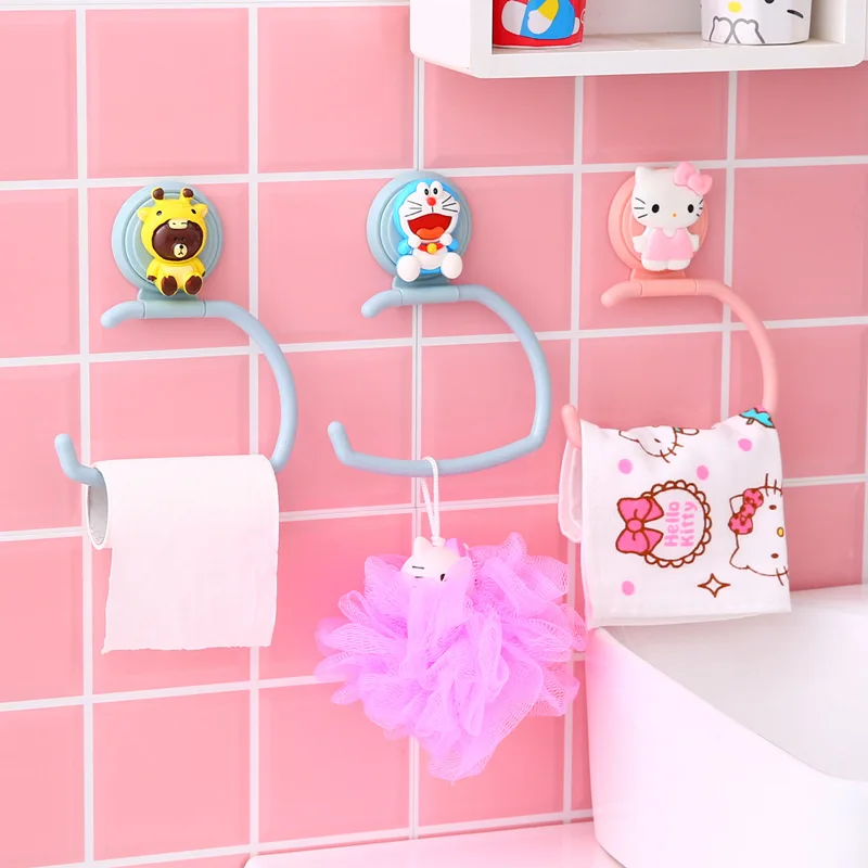 

Cartoon Bathroom Towel Wash Towel Rack Punched-Free Single Pole Toilet Towel Rack Wall Hangers Hanging Kitchen Rag Rack Hook
