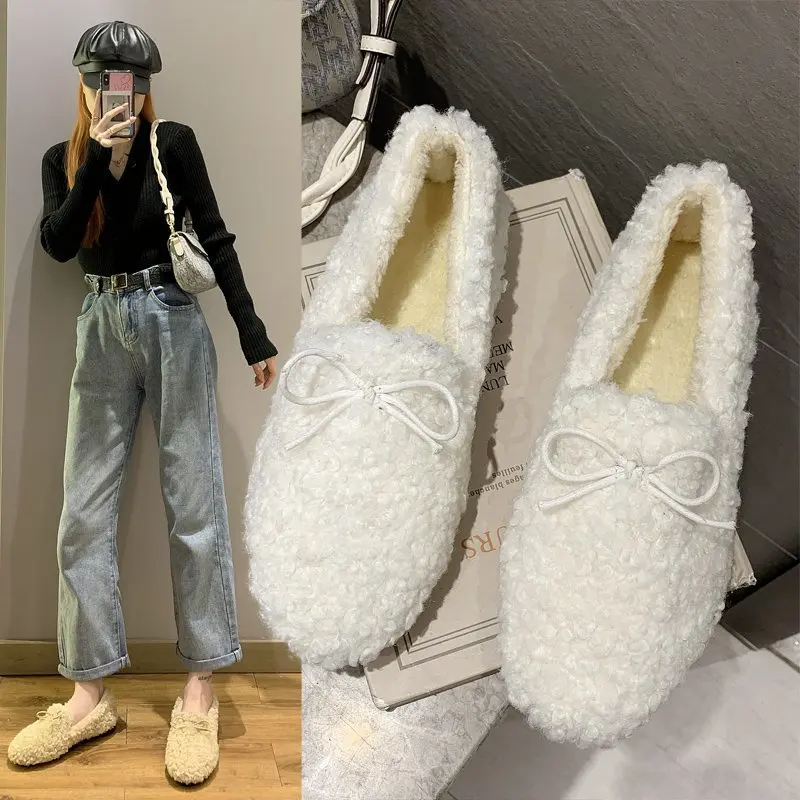 

Furry shoes women's winter wear lamb hair fall/winter new fashion plus velvet one-step loafers