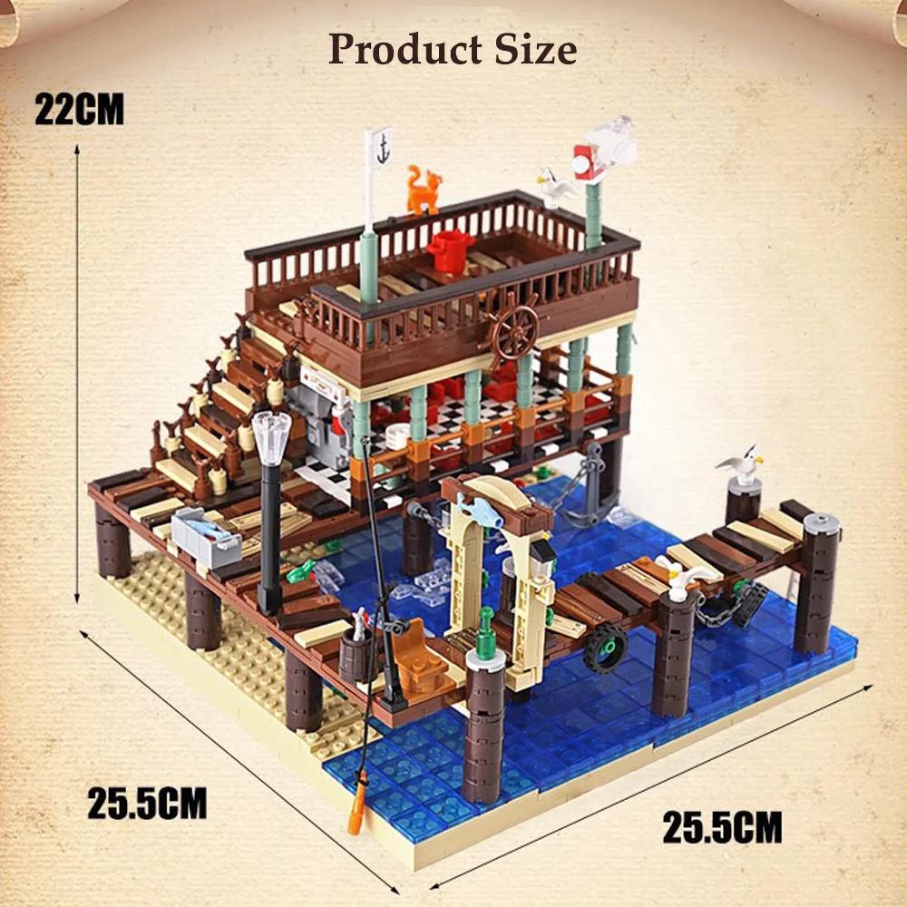 

1402 PCS MOC Street View Series The Fisherman's Pier Model Building Blocks Kit Assembly Figures Wharf Bricks Toys For Children