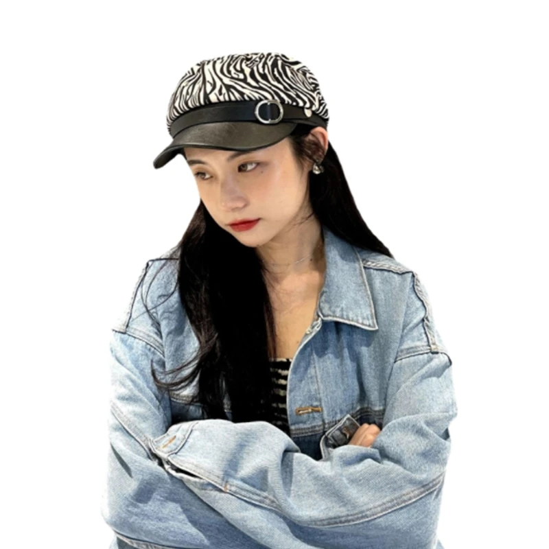 

Retro Zebra Pattern Chain British Beret Hat Octagonal Hat Female Summer Sunshade