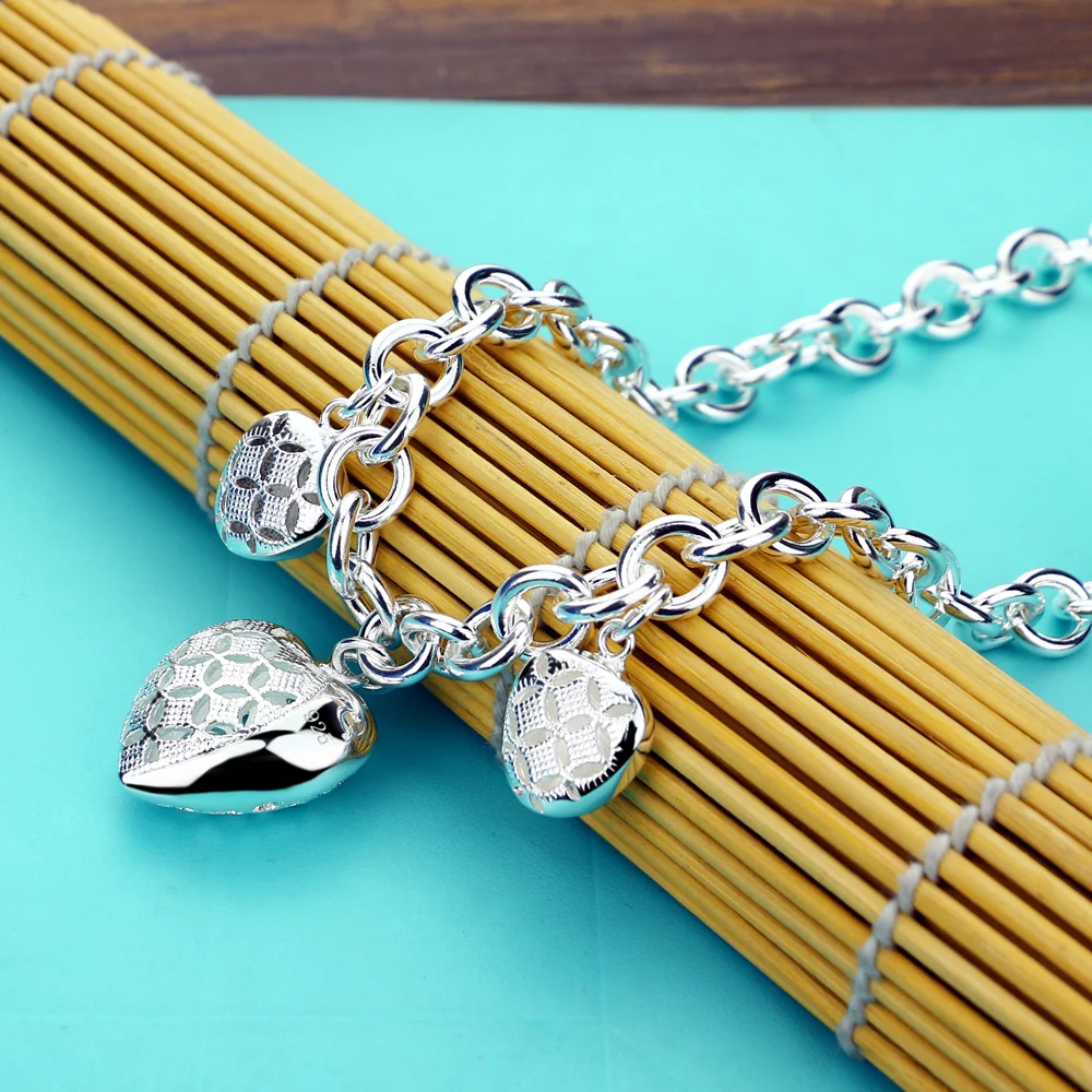 

Fashion 925 Sterling Silver Necklace Female Cute Heart-Shaped Pendant Choker Necklaces Solid Silver Chain Silver Women's Jewelry