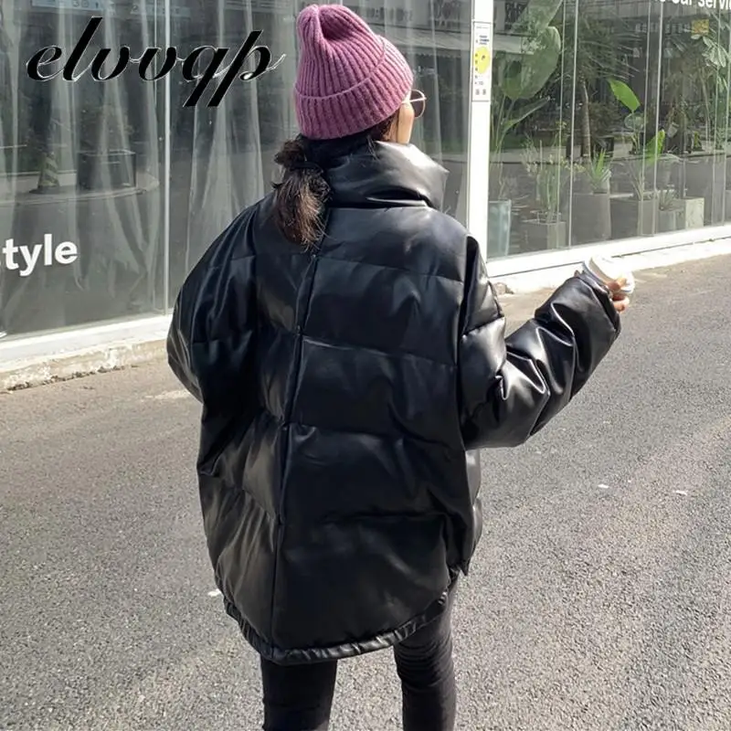

high Quality Pu Leather Parka Women Thick Warm Faux Leather Puffer Coat 2020 New Harajuku Style Oversized Winter Jacket Woman