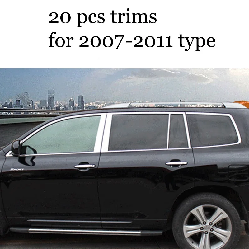 Lsrtw2017 304 нержавеющая сталь окна автомобиля планки для toyota highlander 2007 2008 2009 2010 2011 2012 2013 xu40 Kluger комплект планки - Название цвета: 20 pcs trims