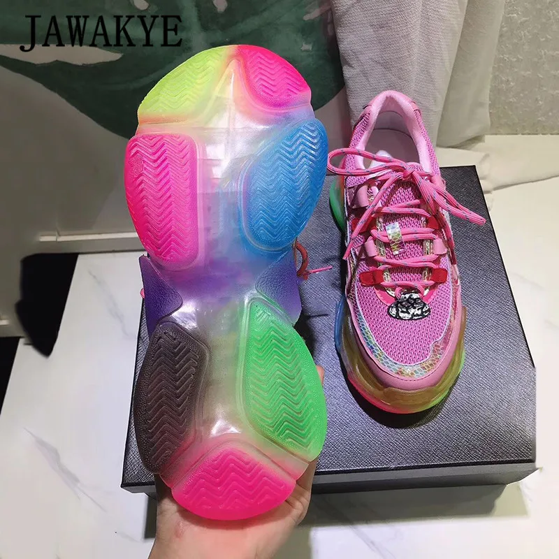 Разноцветные прозрачные кроссовки на толстой подошве Женская дышащая обувь