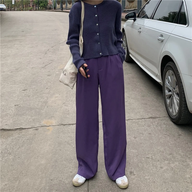 

High Waist Pants Women Autumn Black Solid Full Length Womens Korean Fashion Casual Loose Simple Wide Leg Trousers Streetwear