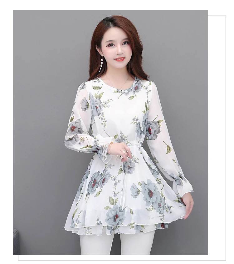 Шифоновые блузки, рубашки 5XL 4XL размера плюс, женская одежда для офиса, для женщин, для работы, тонкая талия, живот, цветочный принт, туника, топ, блузка 6985 50