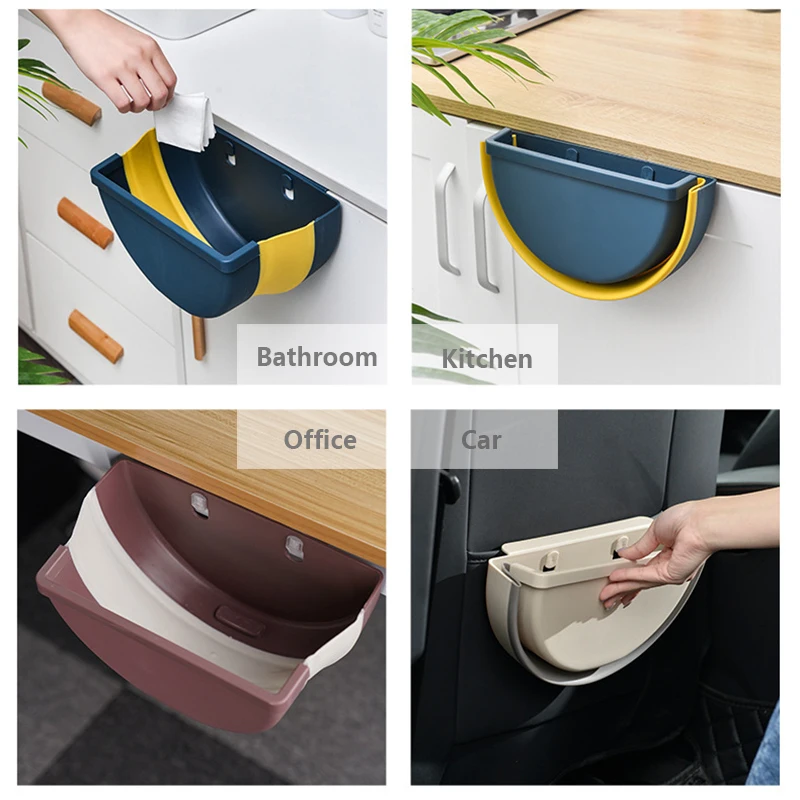 Folding Waste Bin Kitchen Cabinet Door Hanging Trash Wall Mounted can for Bathroom Toilet Storage | Дом и сад