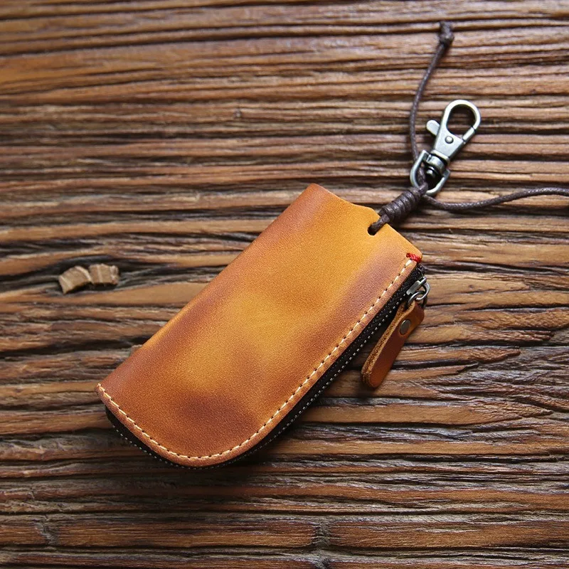 

Vintage Genuine Leather Key Wallets Women Keychain Covers Zipper Key Case Bags Men Key Holder Housekeeper Keys Organizer Purses