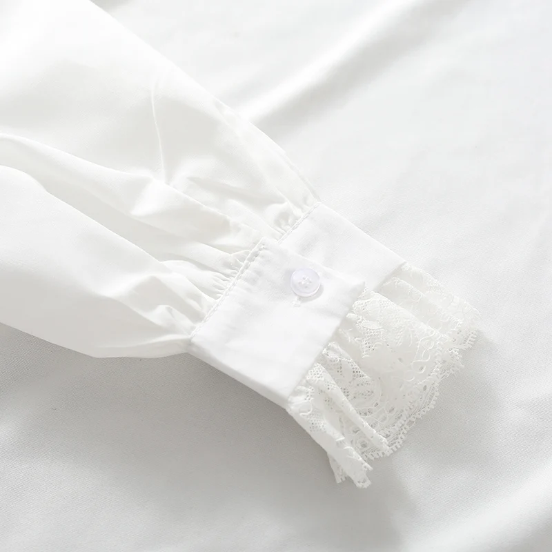 

2021 Summer New Lace Women Shirts Lantern Sleeved Loose V-Neck Lady Elegant Shirts Outwear Tops Top Quality