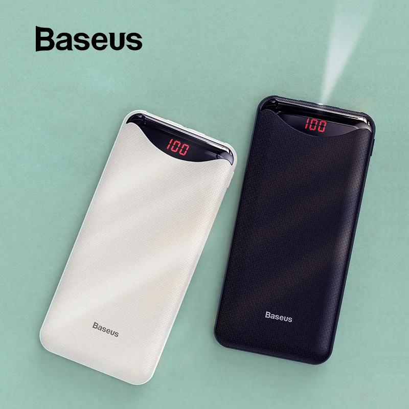 Baseus тонкий внешний аккумулятор 10000 мАч с двумя usb-портами и фонариком для iPhone 11 Pro samsung, портативный внешний аккумулятор
