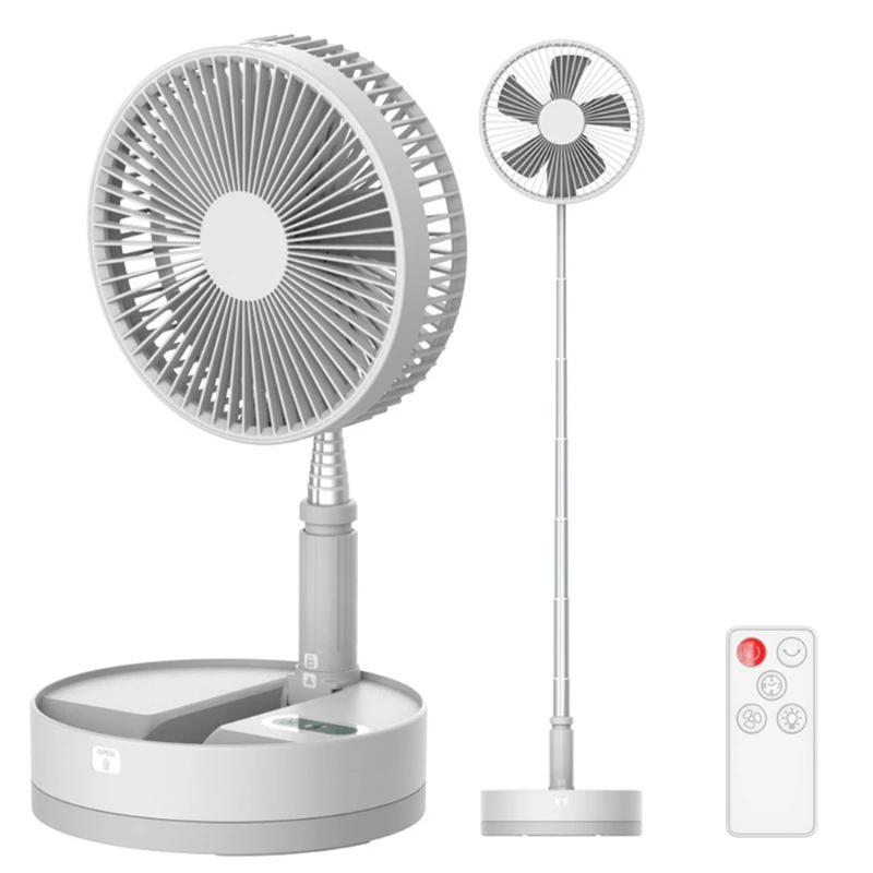 

P8DF Moving Head Remote Control Folding Fan USB Charging Portable Air Circulation Desktop Floor Retractable Fan 4 Speeds