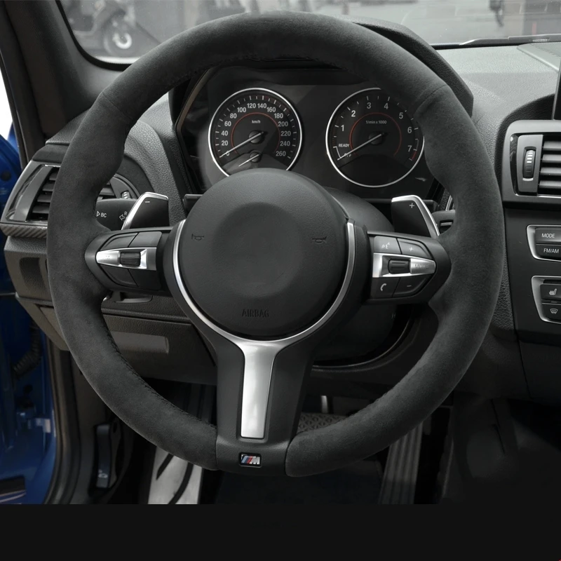 Сшитая вручную черная Алькантара чехол рулевого колеса автомобиля для BMW M3 M4