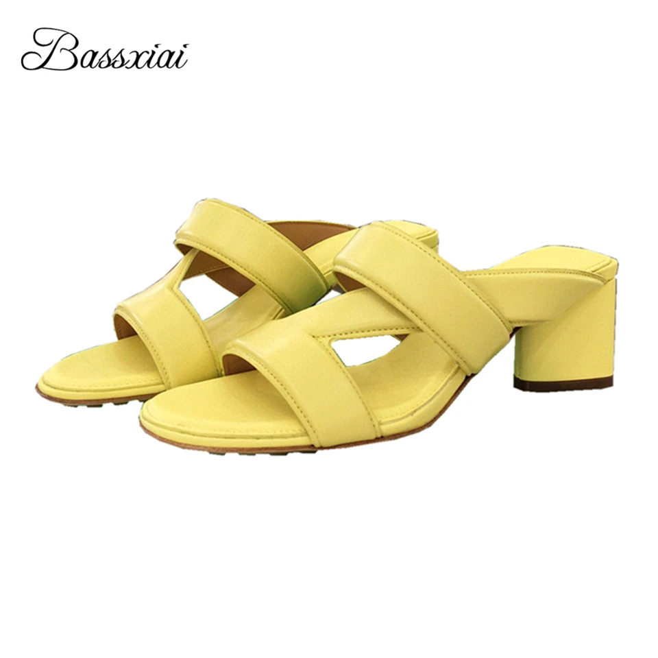 

Fretwork Multicolor Real Leather Sandals Women Summer Unique Med Heel Sexy Open Toe Slingbacks Mules For Girls