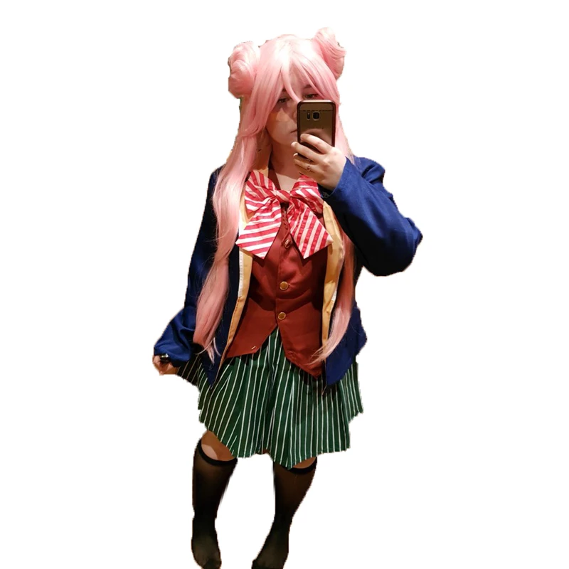 

Happy Sugar Life Satou Matsuzaka Cosplay Carnaval Costume Halloween Christmas Costume (coat+skirt+vest+bow) 11