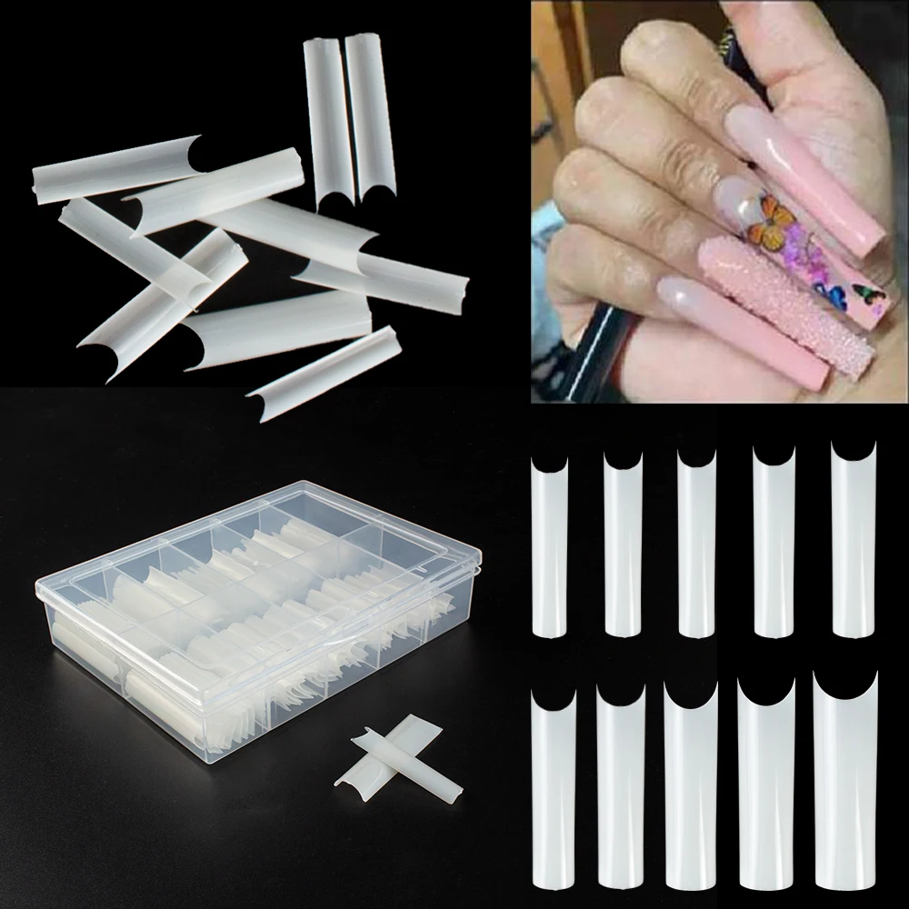 

100pcs XL Extra Long Square False Nail Tips Extension C Curved Square Straight Fake Nail Art Tip C U Curved Half Cover Acrylic