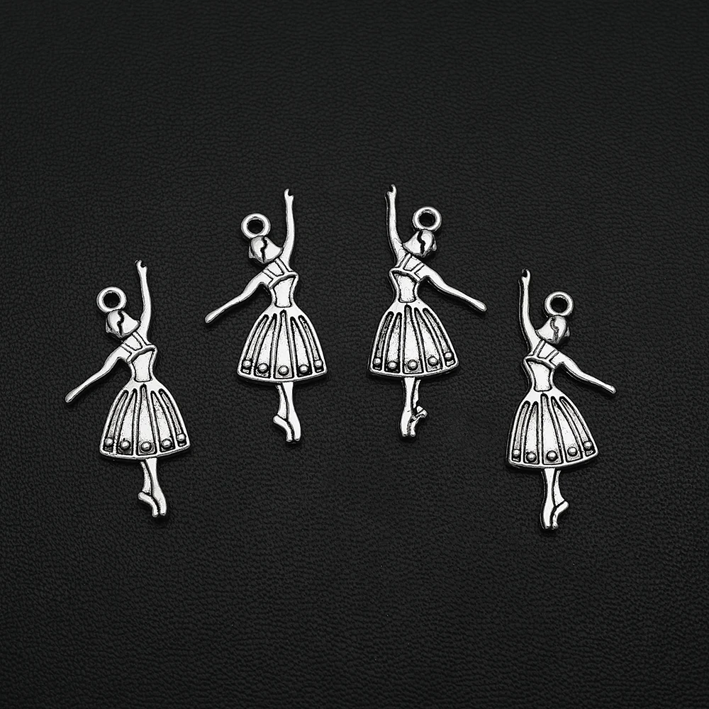 

16pcs/Lots 14x32mm Antique Silver Plated Dancer Ballet Charms Dancing Girl Pendants For Diy Creation Jewelry Making Accessories