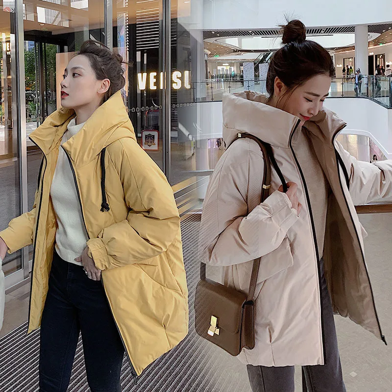 

Women Fashion Long parkas 2019 Winter Padded Jacket Coat Lady Leisure style Jacket Pocket Hooded Warm Coat Chamarras De Mujer