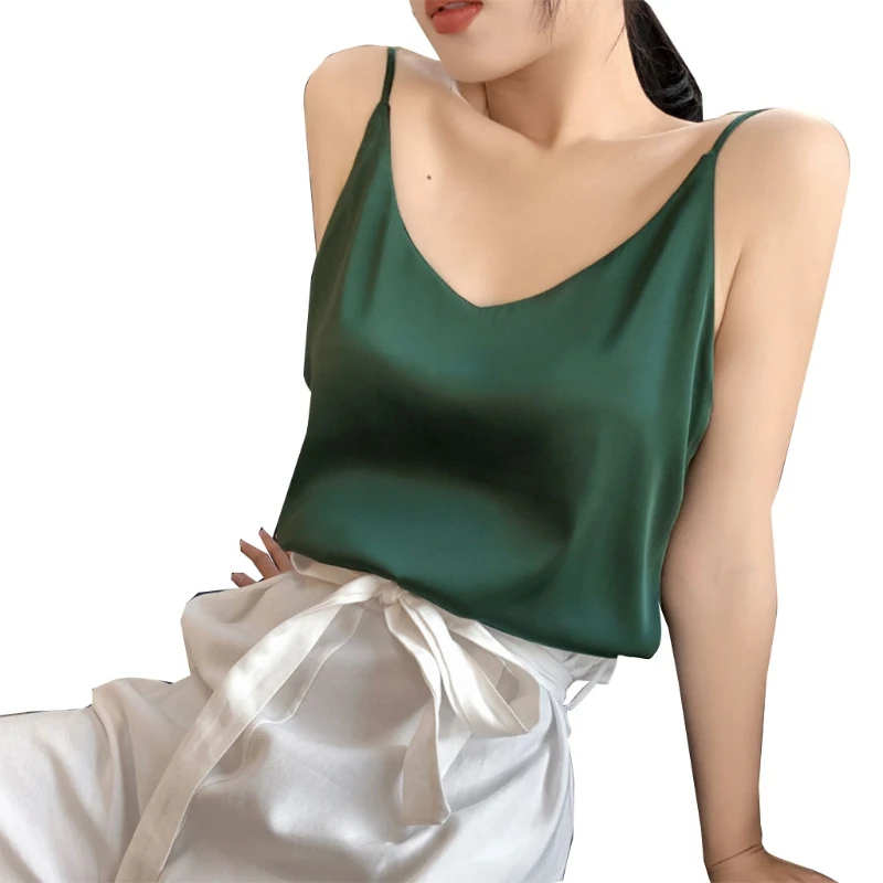 

Women Loose V-neck Sleeveless Crop Tank Top 2021 Office Lady Summer Solid Thin Camisole Female Casual Basic Spaghetti Strap Vest