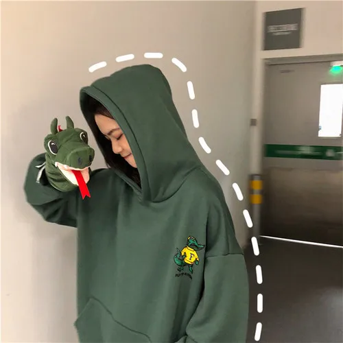 Повседневные женские толстовки из плотного бархата с карманом и принтом