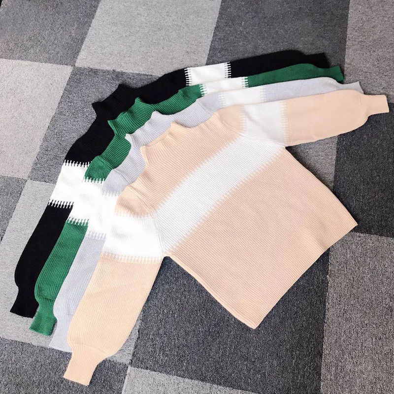 

NEW Foridol autumn winter turtleneck knitted vintage sweater women casual lantern sleeve grey streetwear sweater pullovers