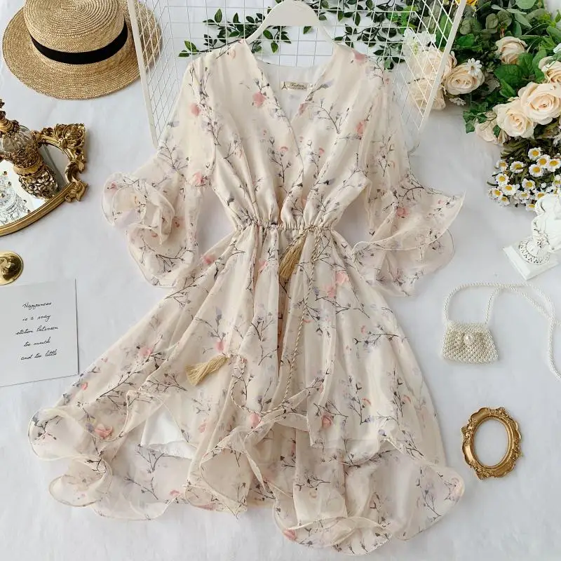 2019 новые модные женские платья сплошное шифоновое платье с цветочным принтом