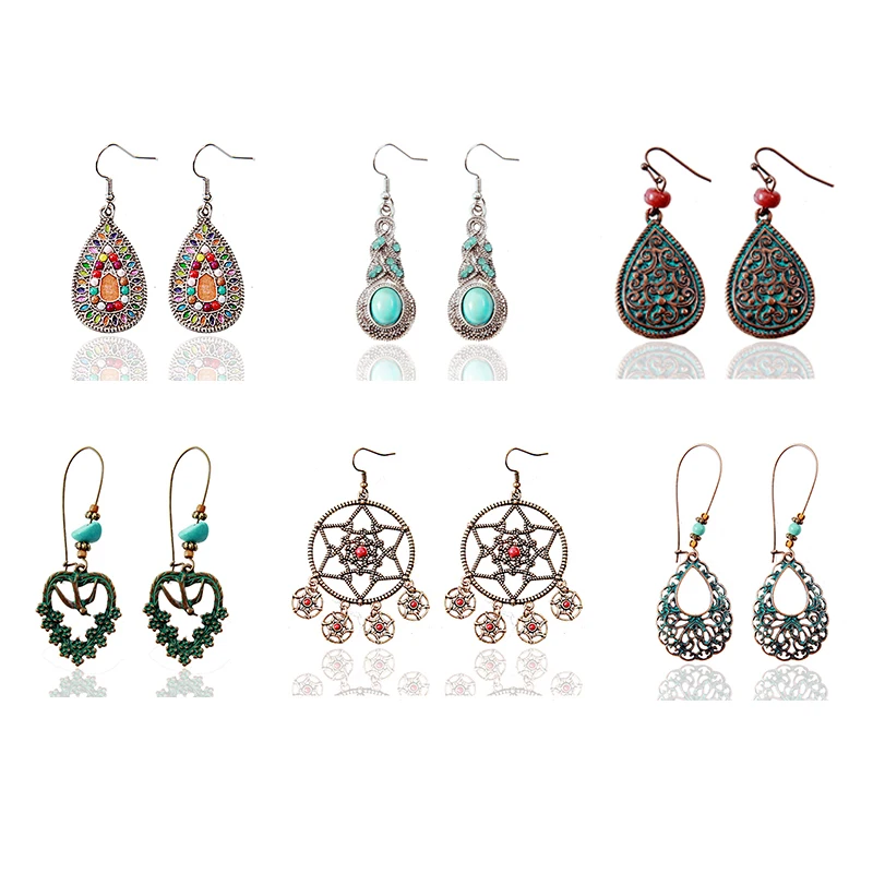 6 пар/лот Винтажные серьги набор 2020 сердце каплевидный цвет бисер бусы