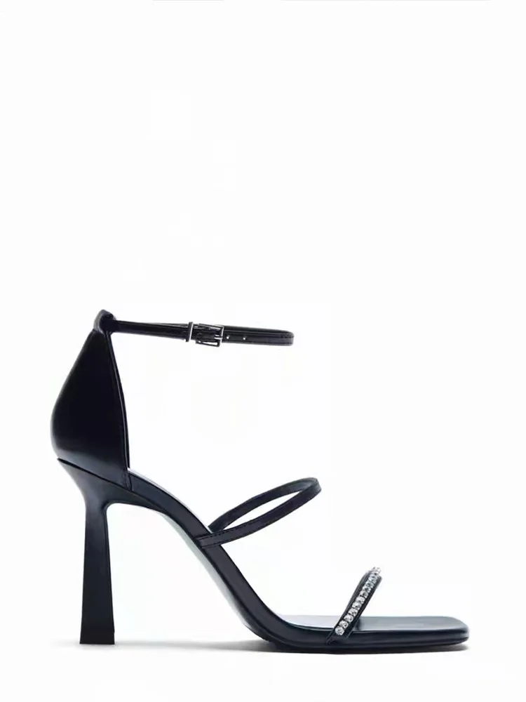 

black bright Rhinestone high heeled sandals for women