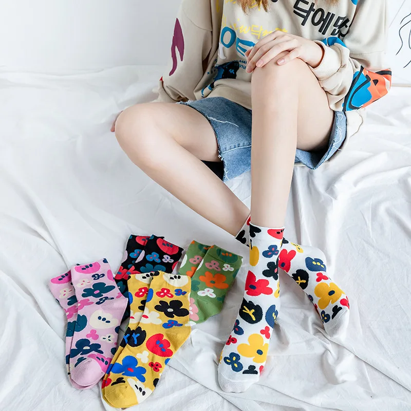 Новый мультфильм женские дышащие туфли красивые хлопковые носки с цветами и