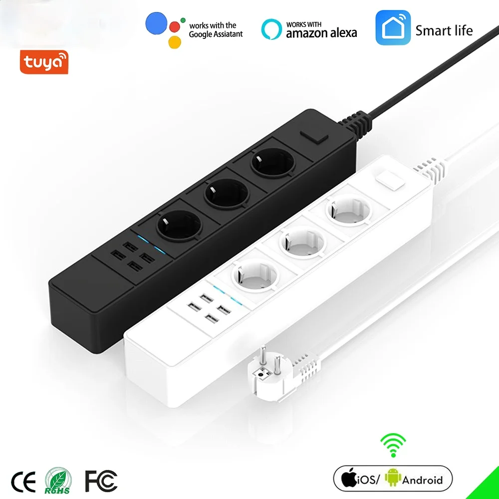 

1.8m Smart Life Wifi Power Strip Surge Protector EU Sockets Remote Control Works With Echo Alexa Google Home