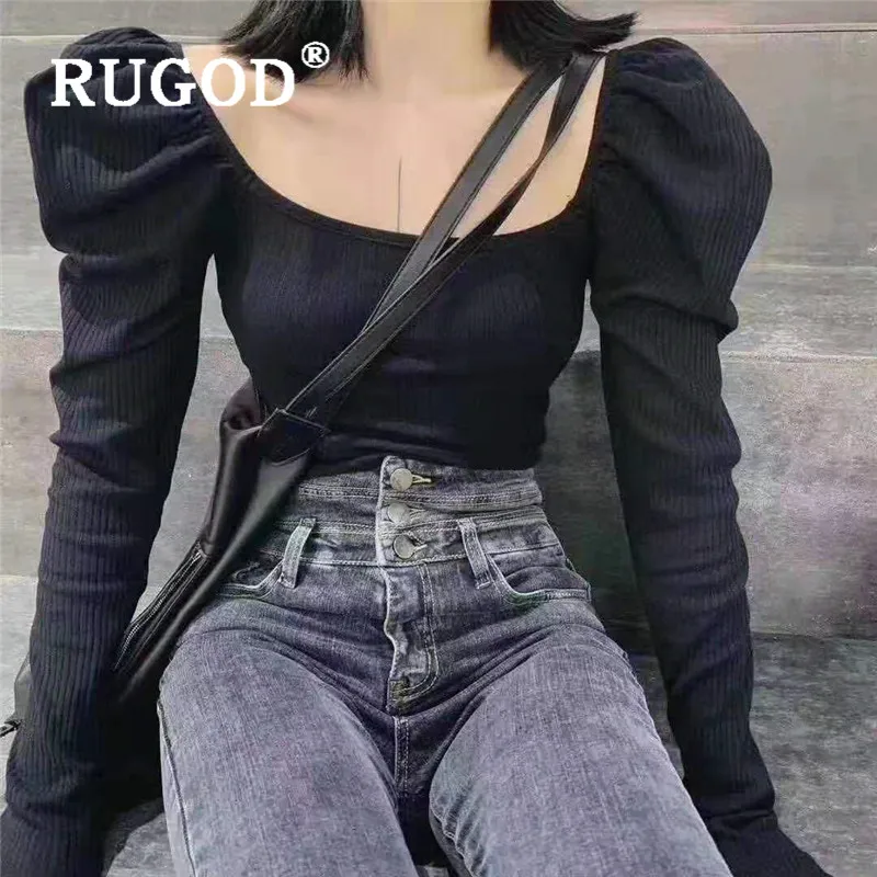 Женский свитер с воротником RUGOD яркий квадратный облегающий модная одежда осень