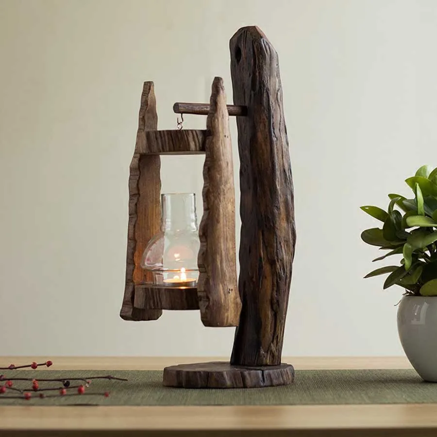 

Lantern Glass Vintagen Candle Holder Thai Wood Cover Christmas Velas Decorativas Birthday Candle Holders Home Decorations W