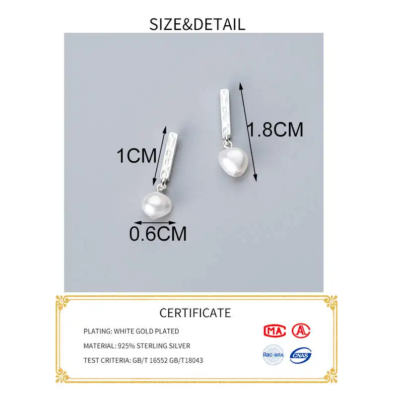 INZATT Real 925 Sterling Silver Geometric Pearl Stud Earrings Fashion Women Fine Jewelry Party Minimalist Accessories Gift | Украшения и