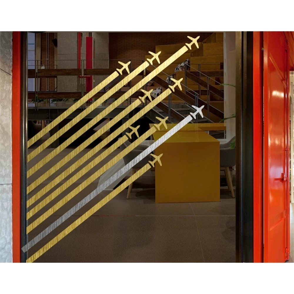 

Wall Art Poster Airplane Geometric Line Decorative Wall Sticker Creative Space Office Shop Store Door Decor Glass Sticker